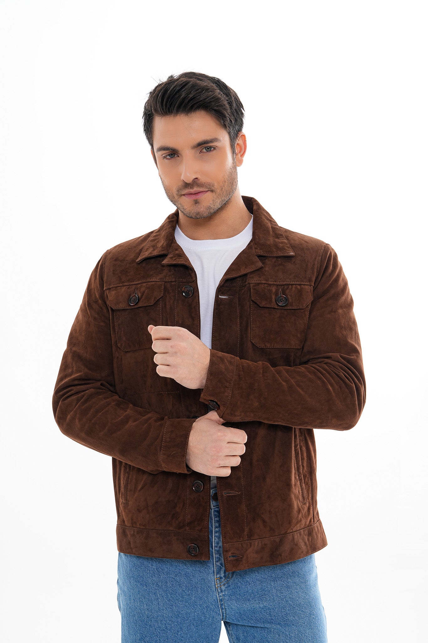 The Azzuro Suede Brown Leather Jacket
