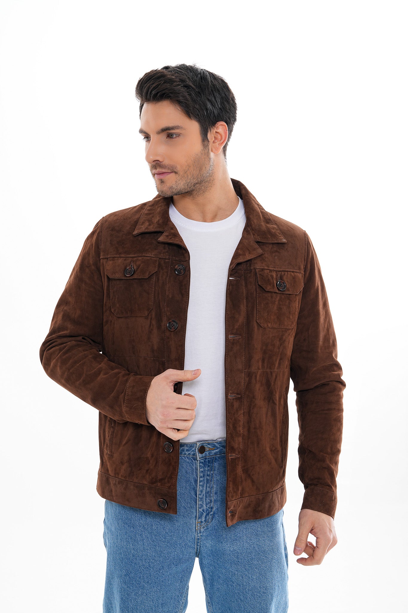 The Azzuro Suede Brown Leather Jacket