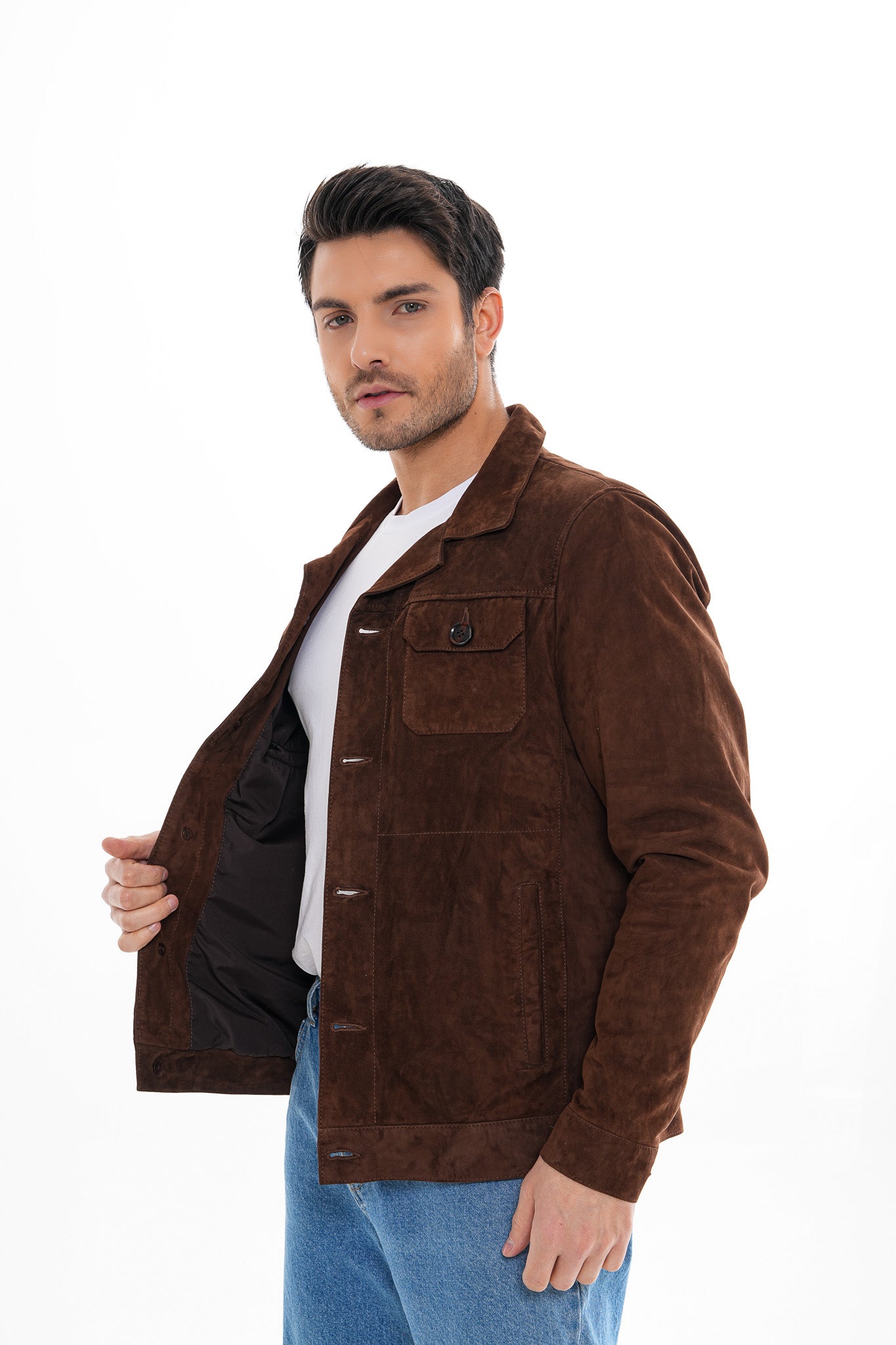 The Azzuro Suede Brown Leather Jacket