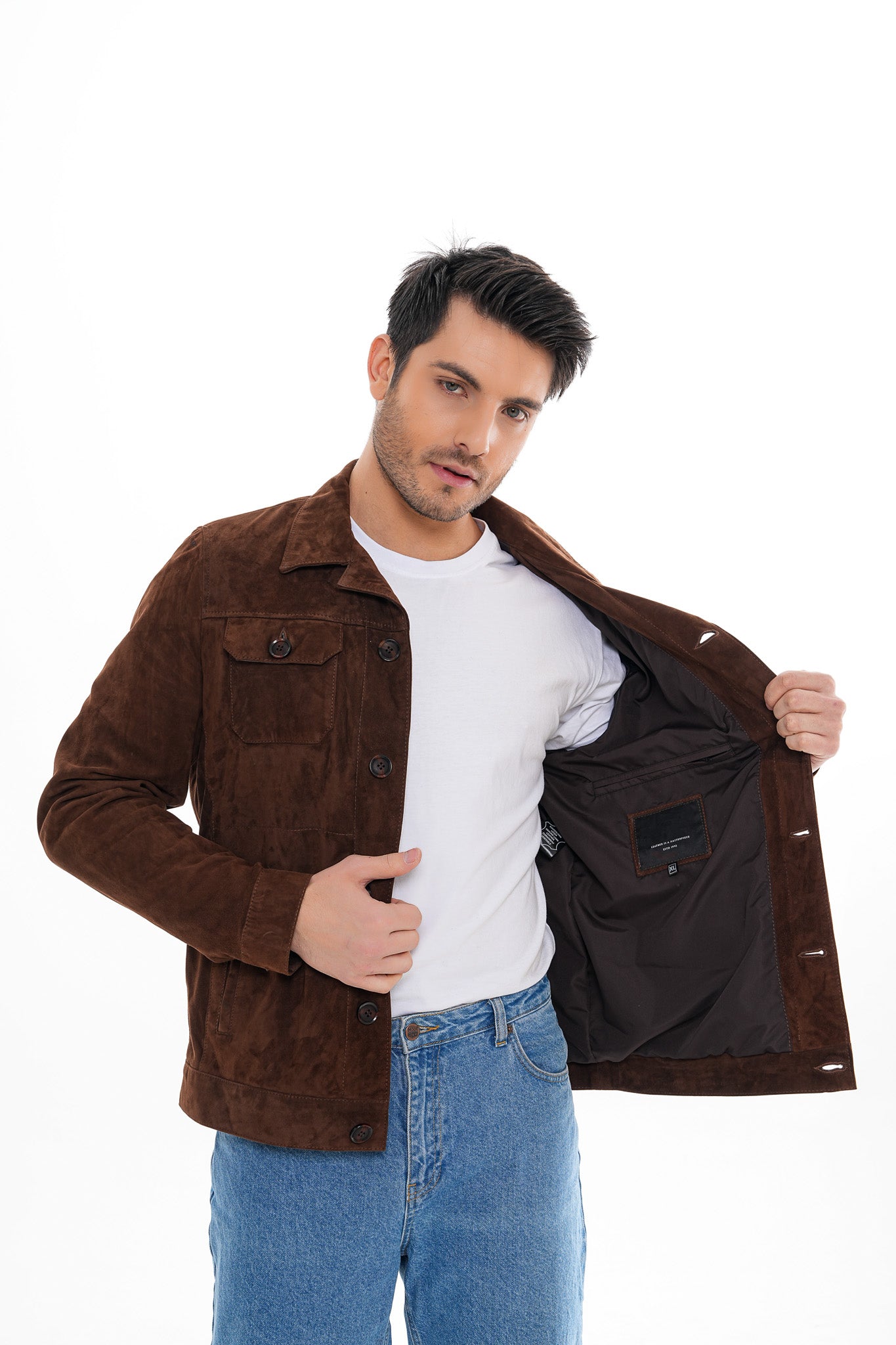 The Azzuro Suede Brown Leather Jacket