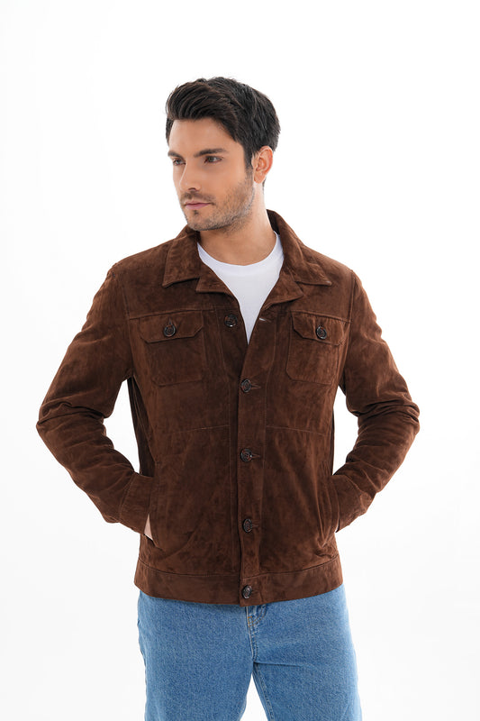 The Azzuro Suede Brown Leather Jacket