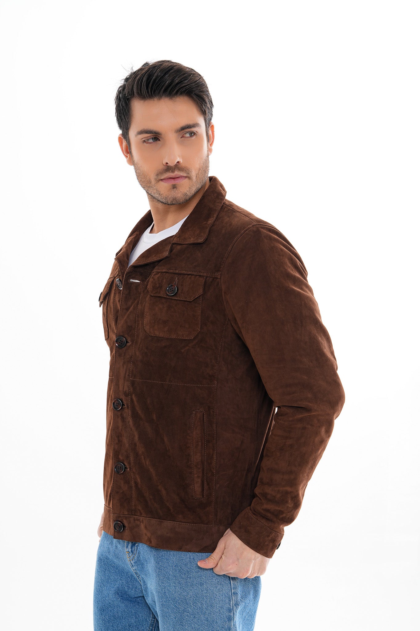The Azzuro Suede Brown Leather Jacket