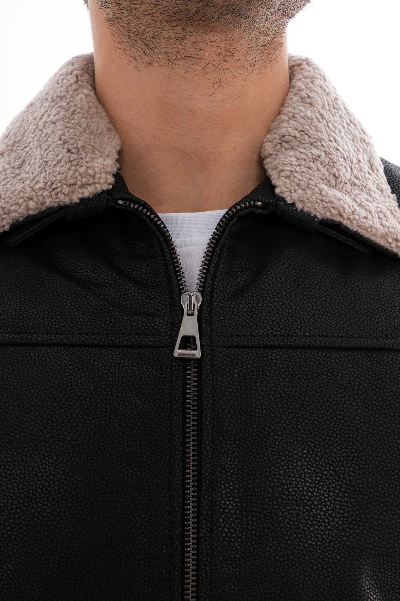 The Sarnico Black Shearling Collar Leather Jacket