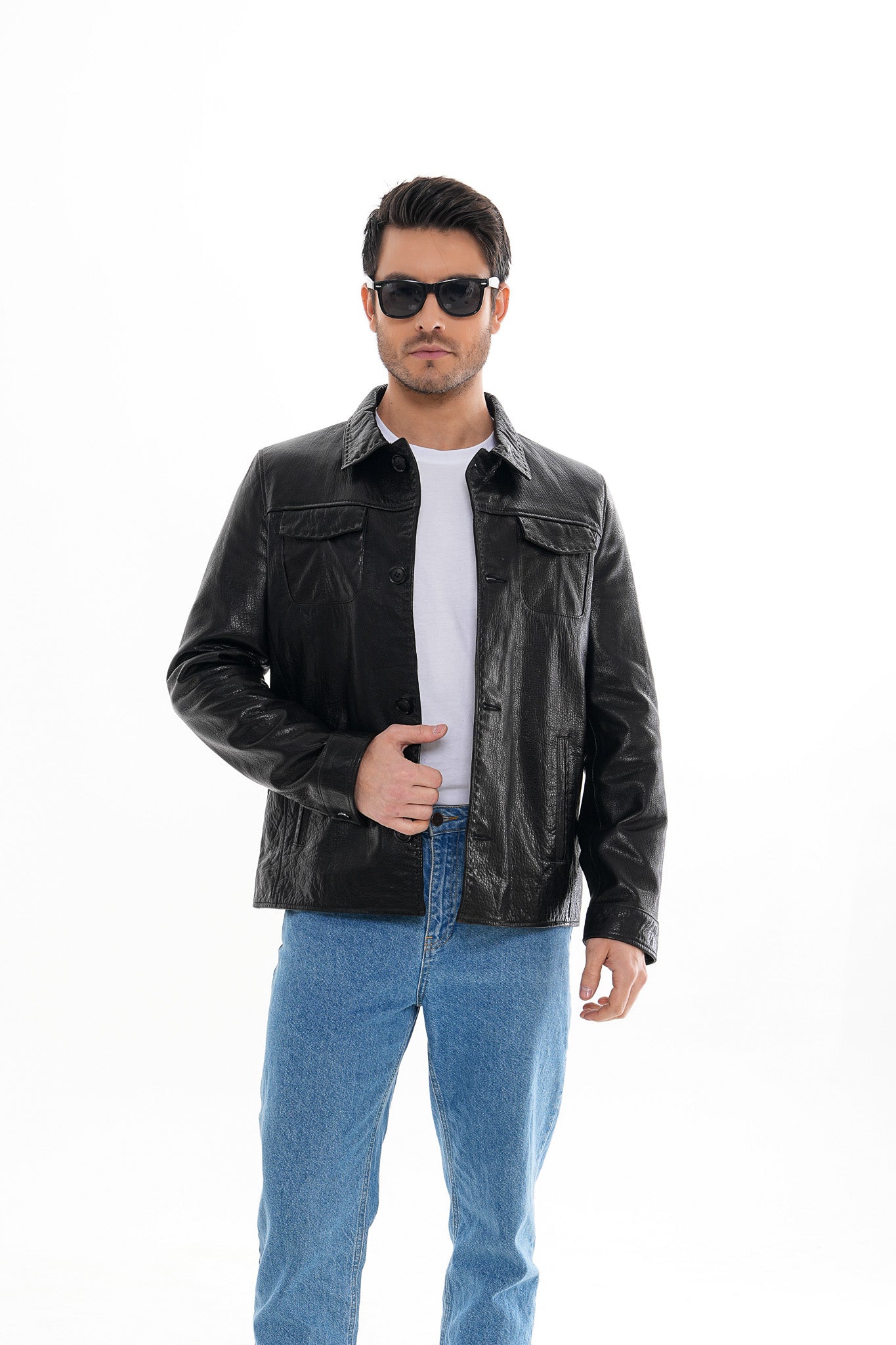 The Mantua Black Pebbled Leather Jacket