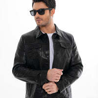 The Mantua Black Pebbled Leather Jacket