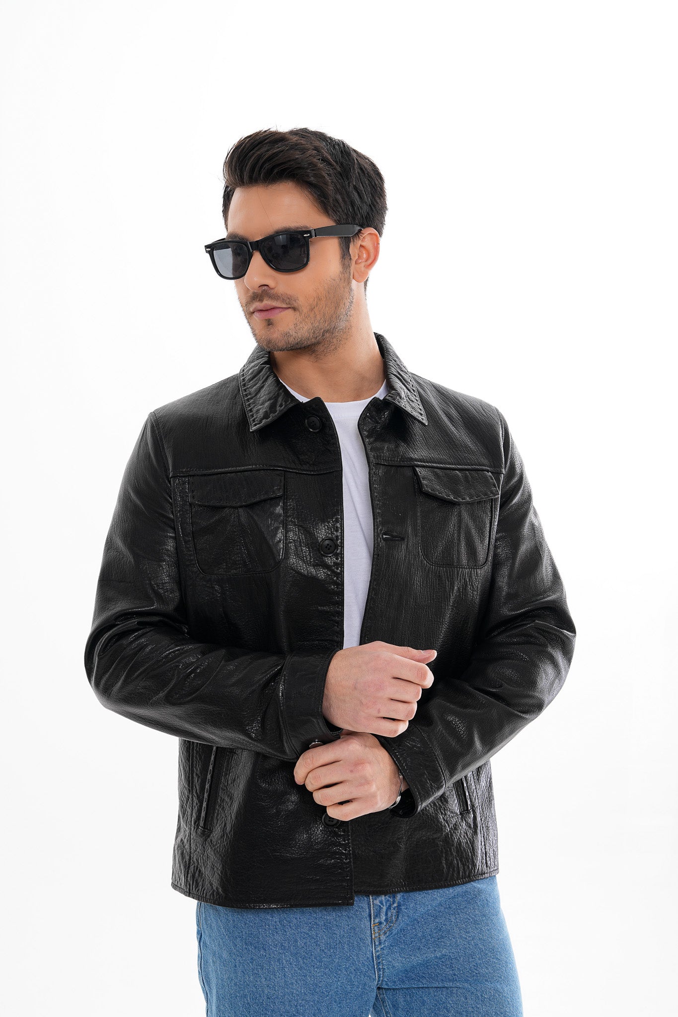 The Mantua Black Pebbled Leather Jacket