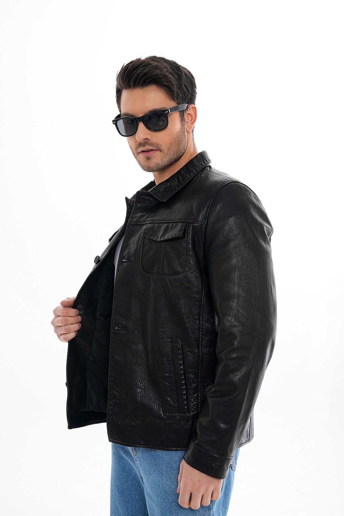 The Mantua Black Pebbled Leather Jacket