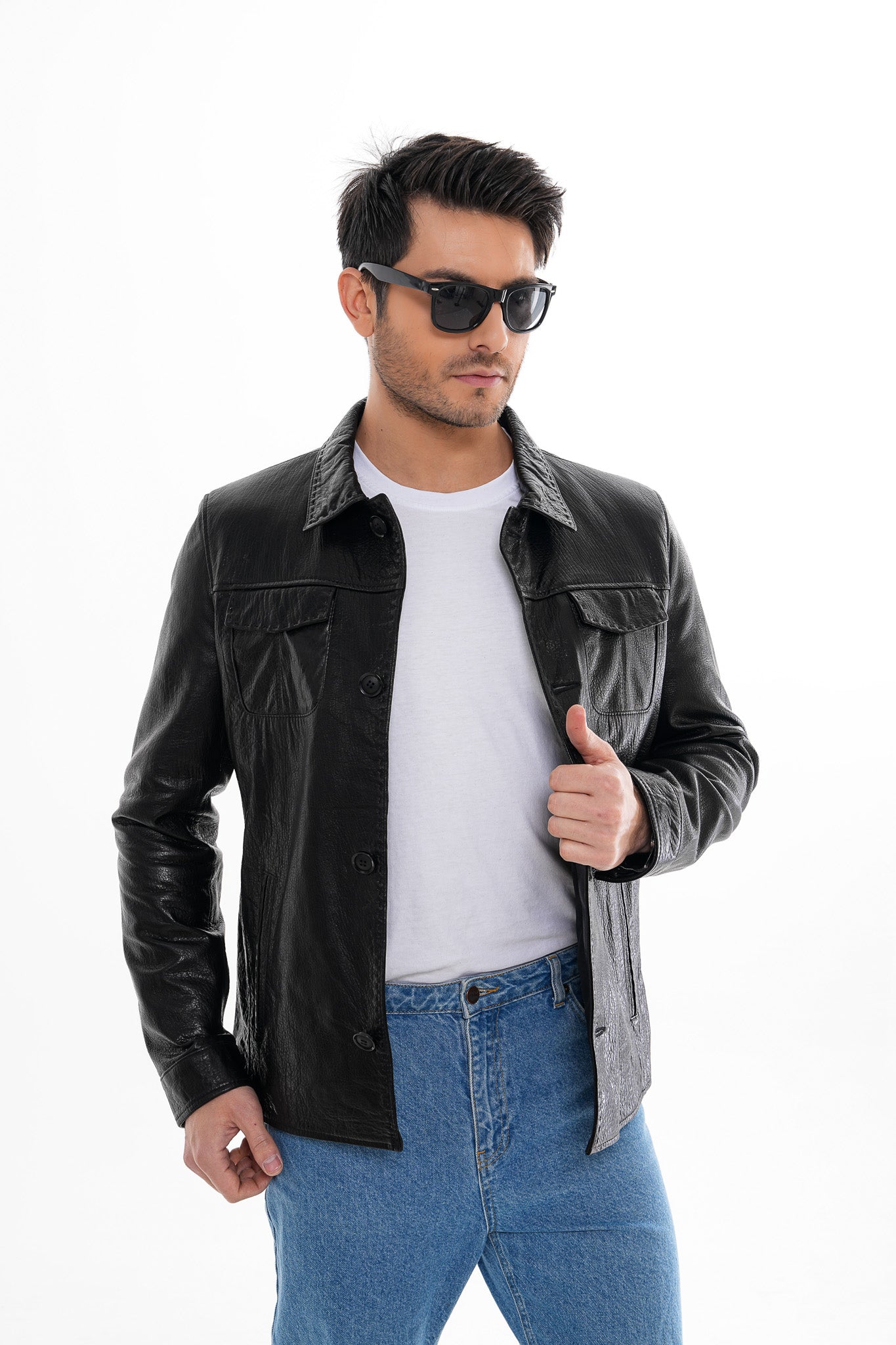 The Mantua Black Pebbled Leather Jacket