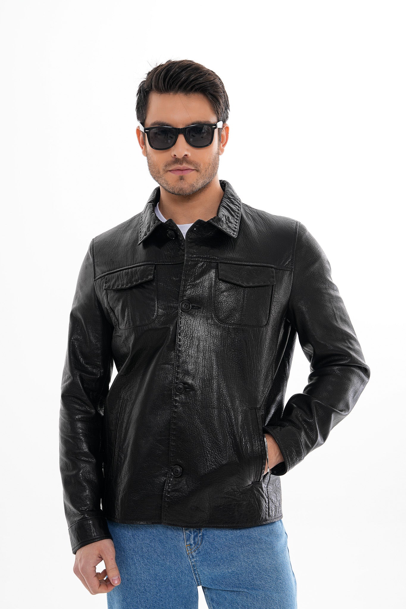 The Mantua Black Pebbled Leather Jacket