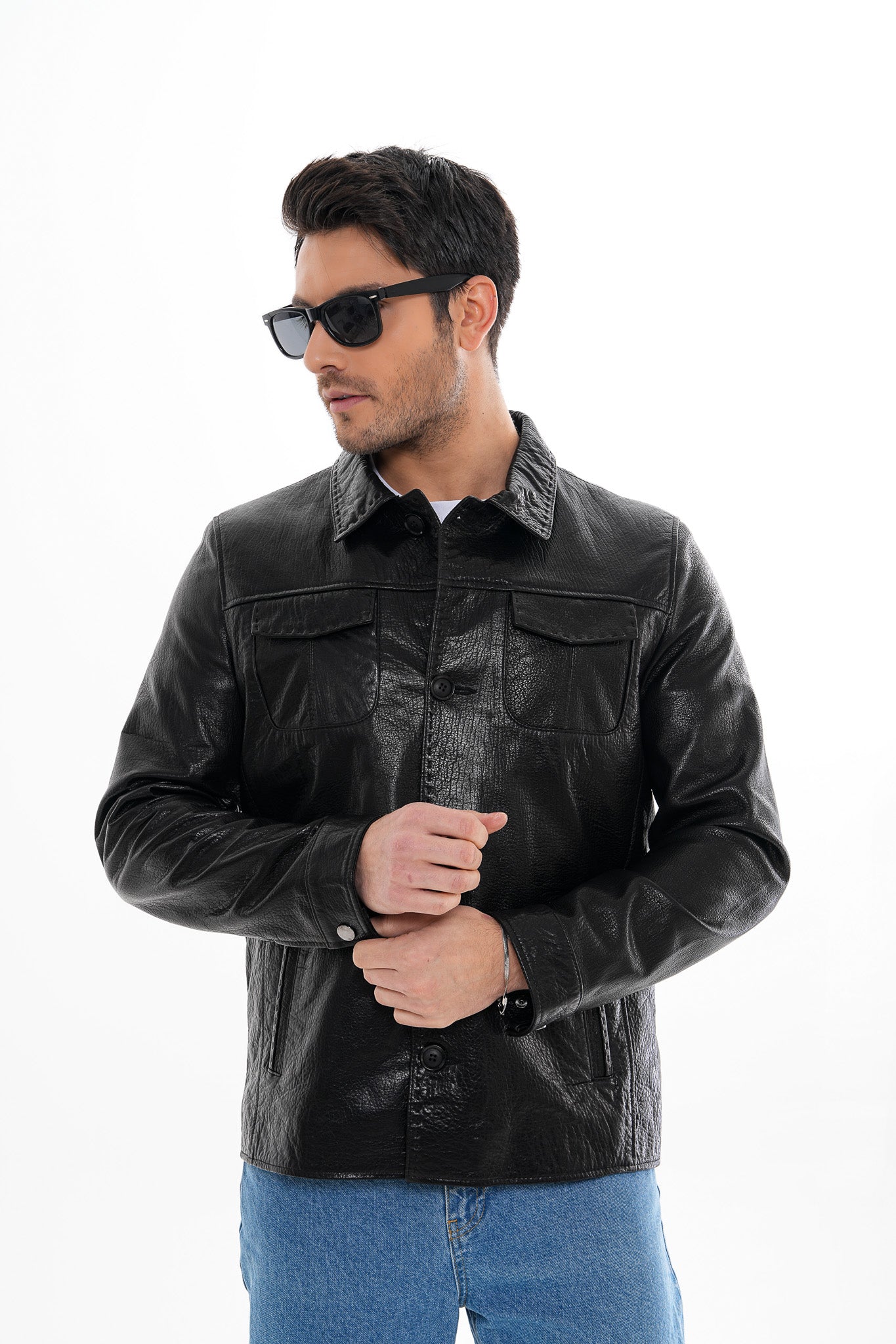 The Mantua Black Pebbled Leather Jacket