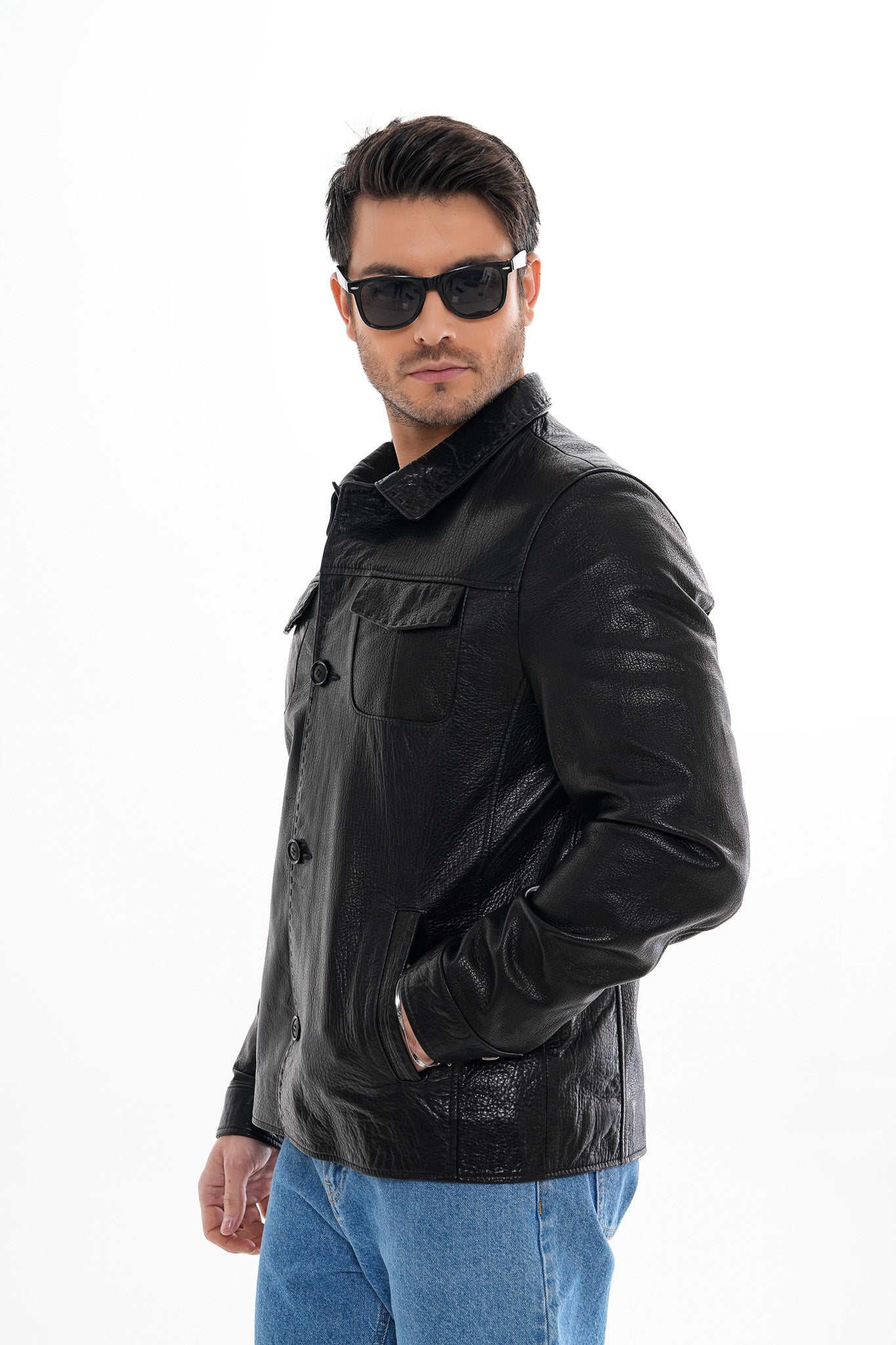 The Mantua Black Pebbled Leather Jacket