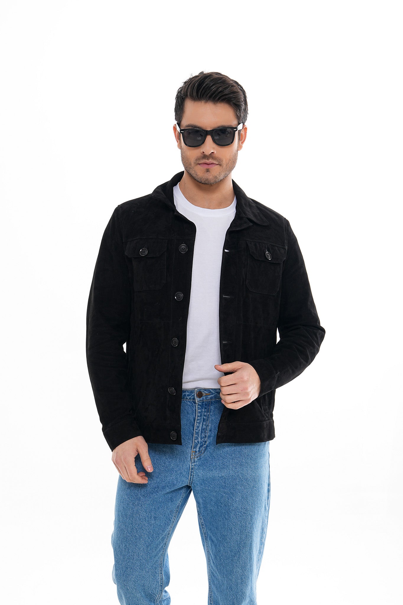 The Azzuro Suede Black Leather Jacket