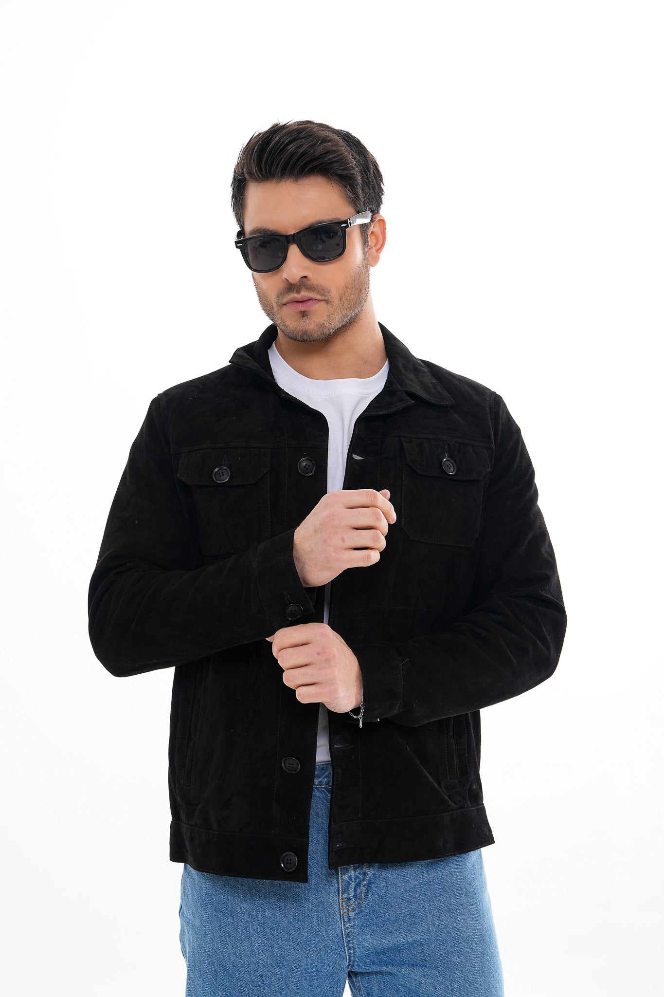 The Azzuro Suede Black Leather Jacket