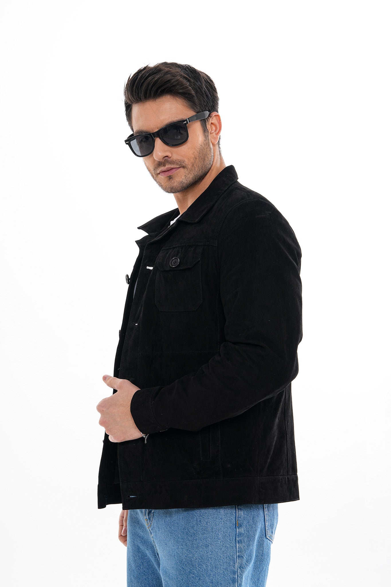 The Azzuro Suede Black Leather Jacket