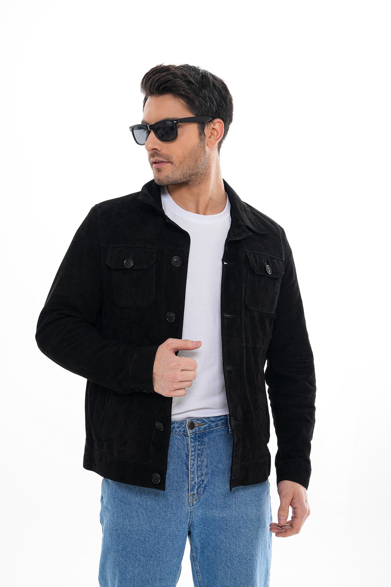 The Azzuro Suede Black Leather Jacket