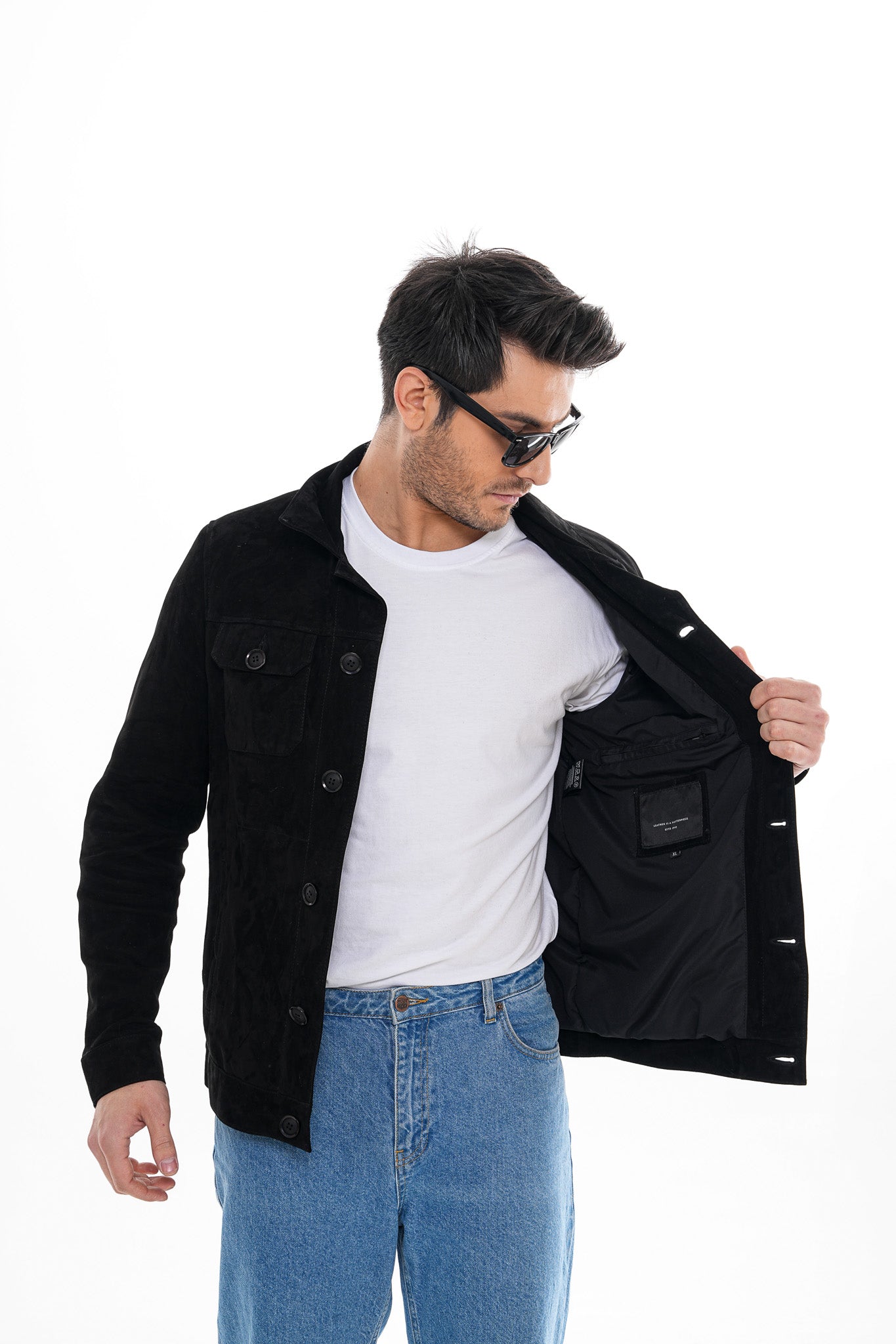 The Azzuro Suede Black Leather Jacket
