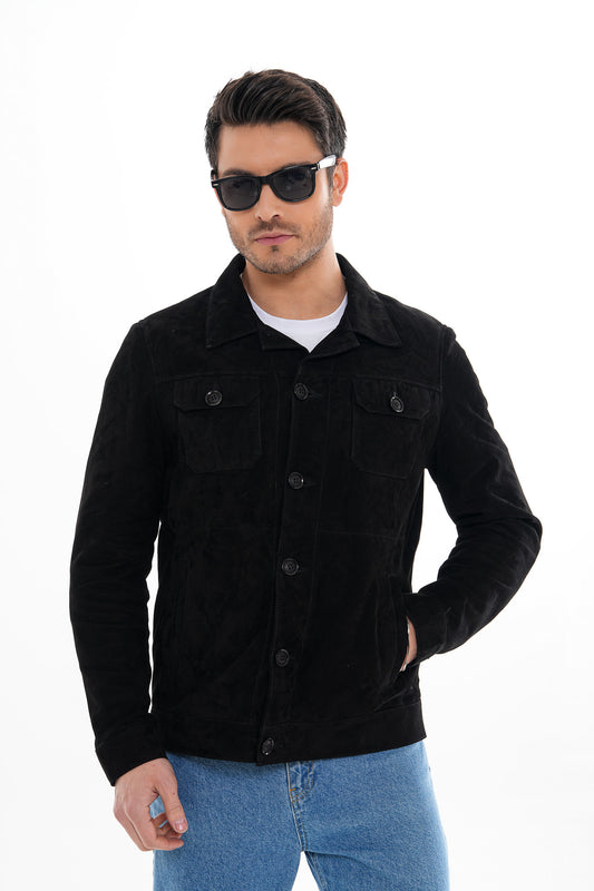 The Azzuro Suede Black Leather Jacket