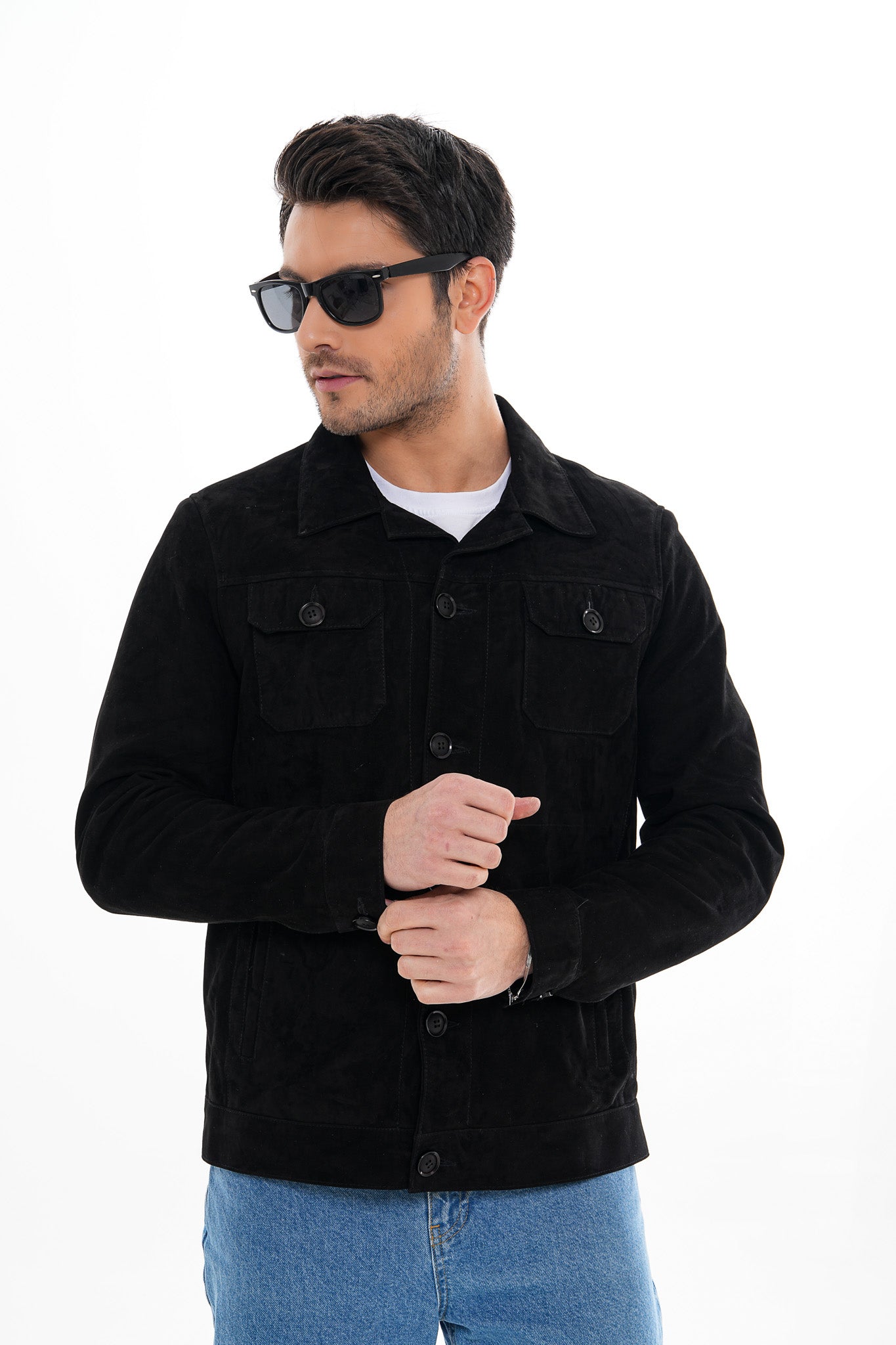 The Azzuro Suede Black Leather Jacket
