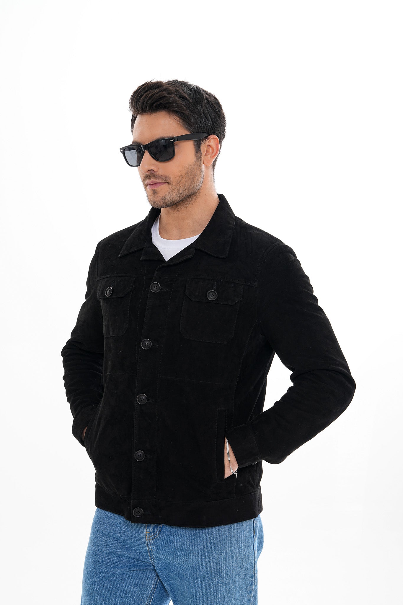 The Azzuro Suede Black Leather Jacket