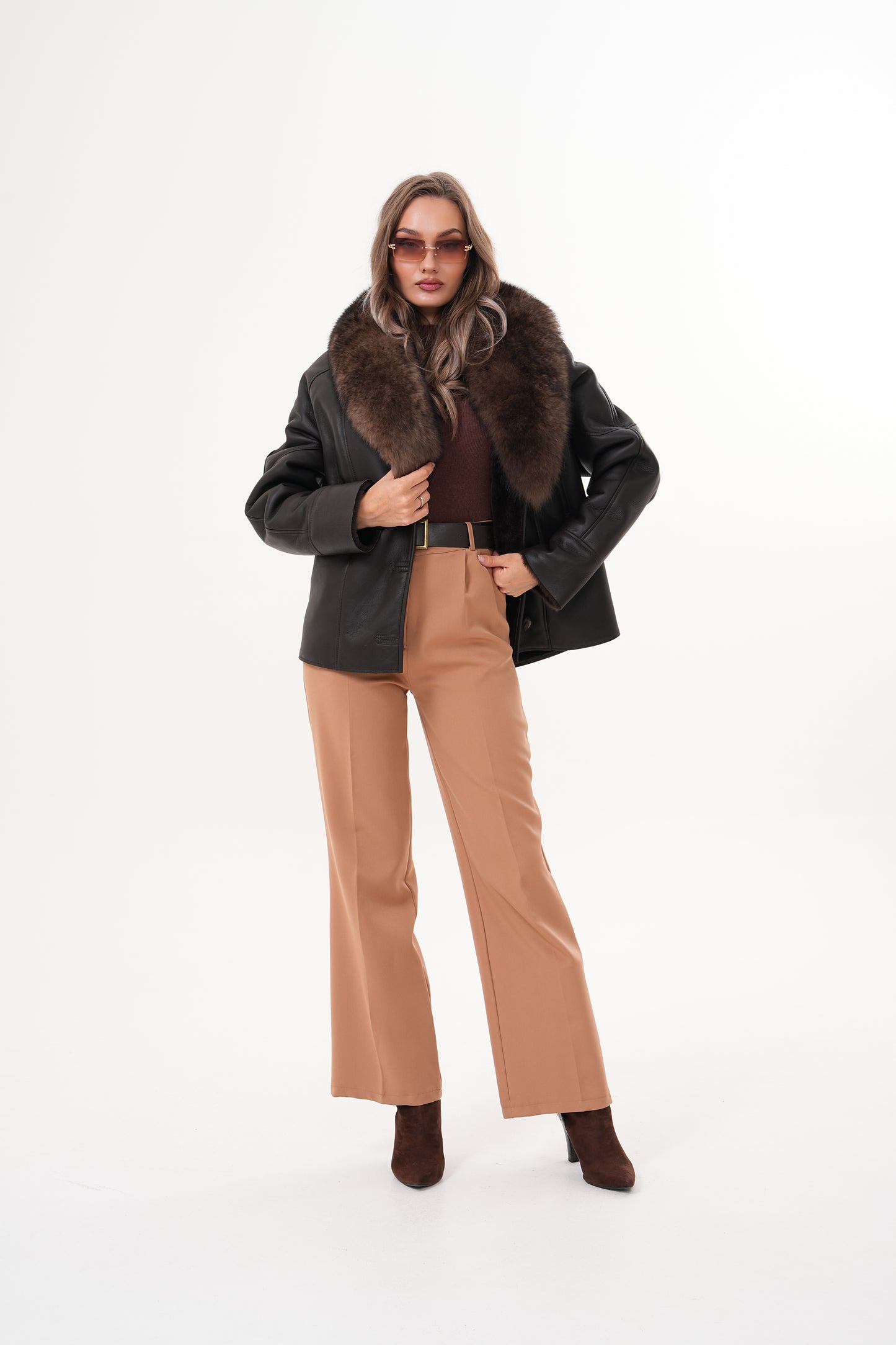 The Estelle Black & Brown Shearling Leather Women Jacket