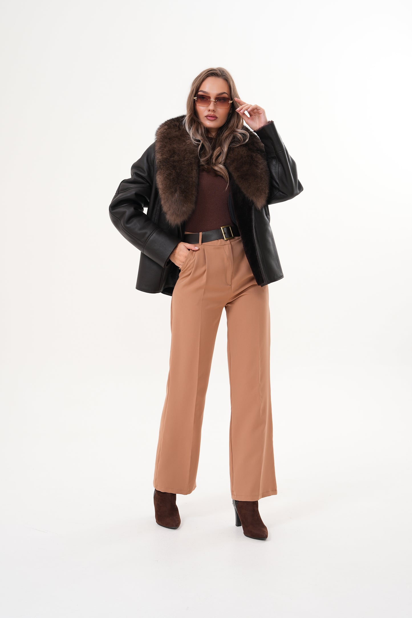The Estelle Black & Brown Shearling Leather Women Jacket