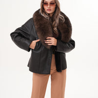 The Estelle Black & Brown Shearling Leather Women Jacket