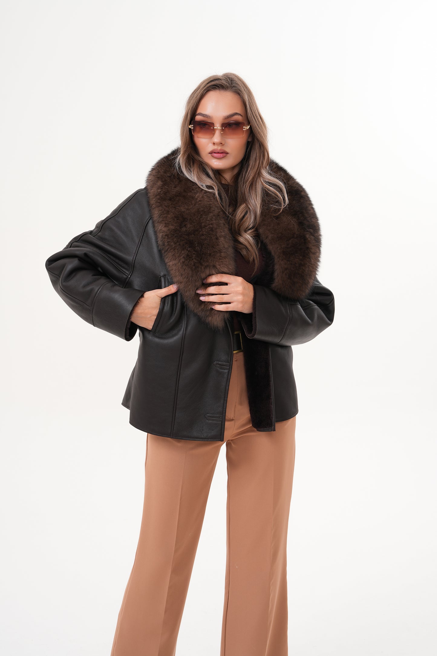 The Estelle Black & Brown Shearling Leather Women Jacket