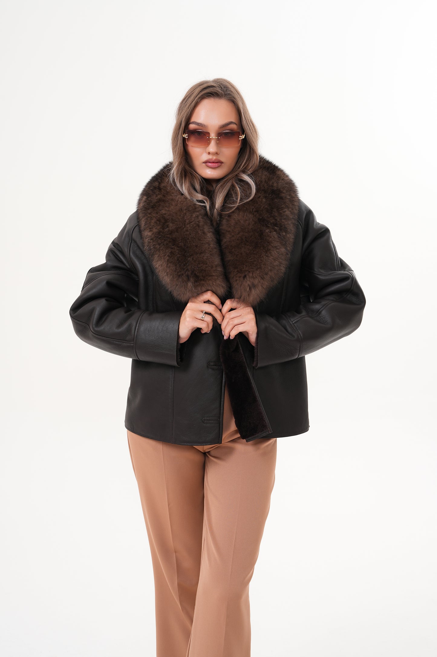 The Estelle Black & Brown Shearling Leather Women Jacket
