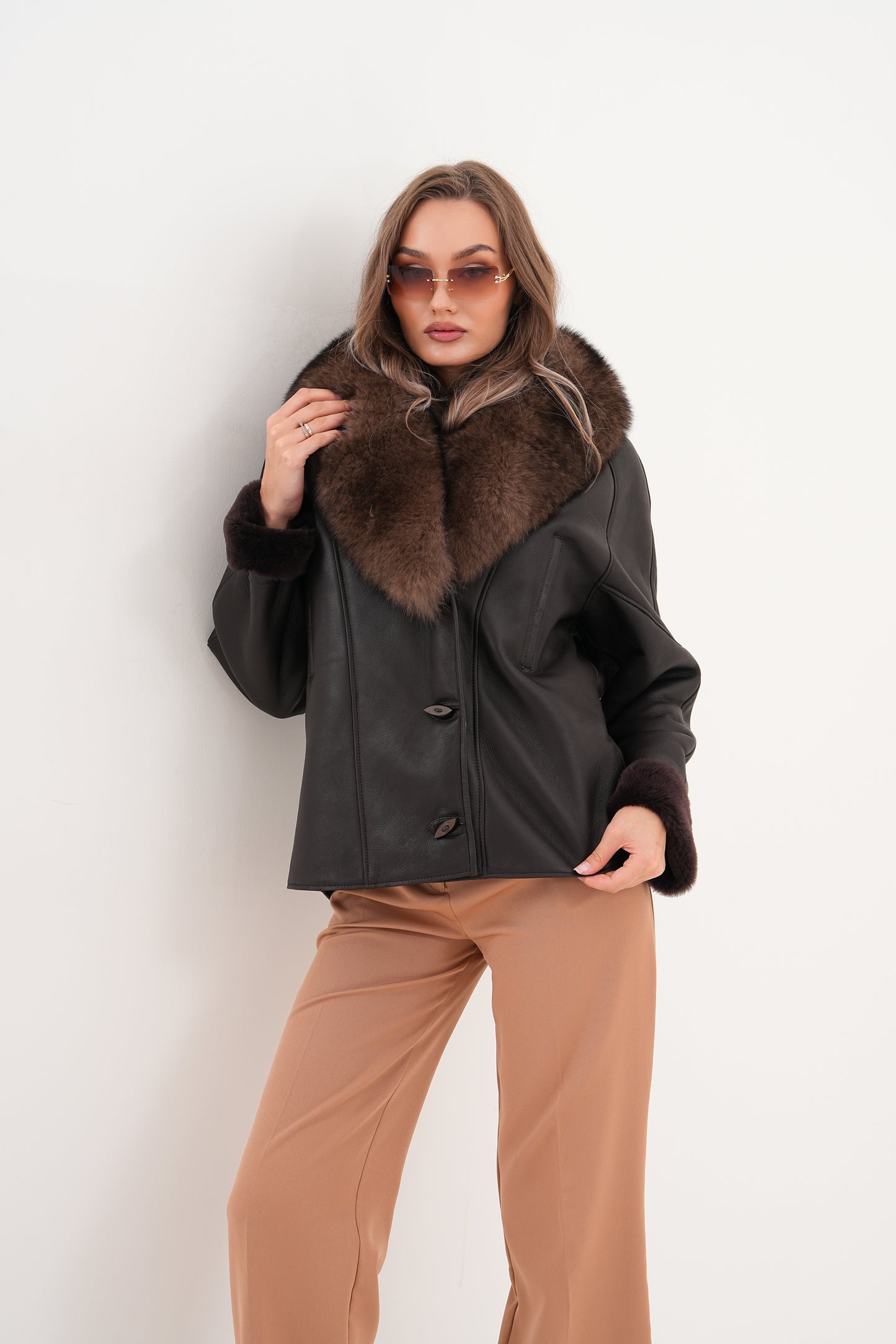 The Estelle Black & Brown Shearling Leather Women Jacket