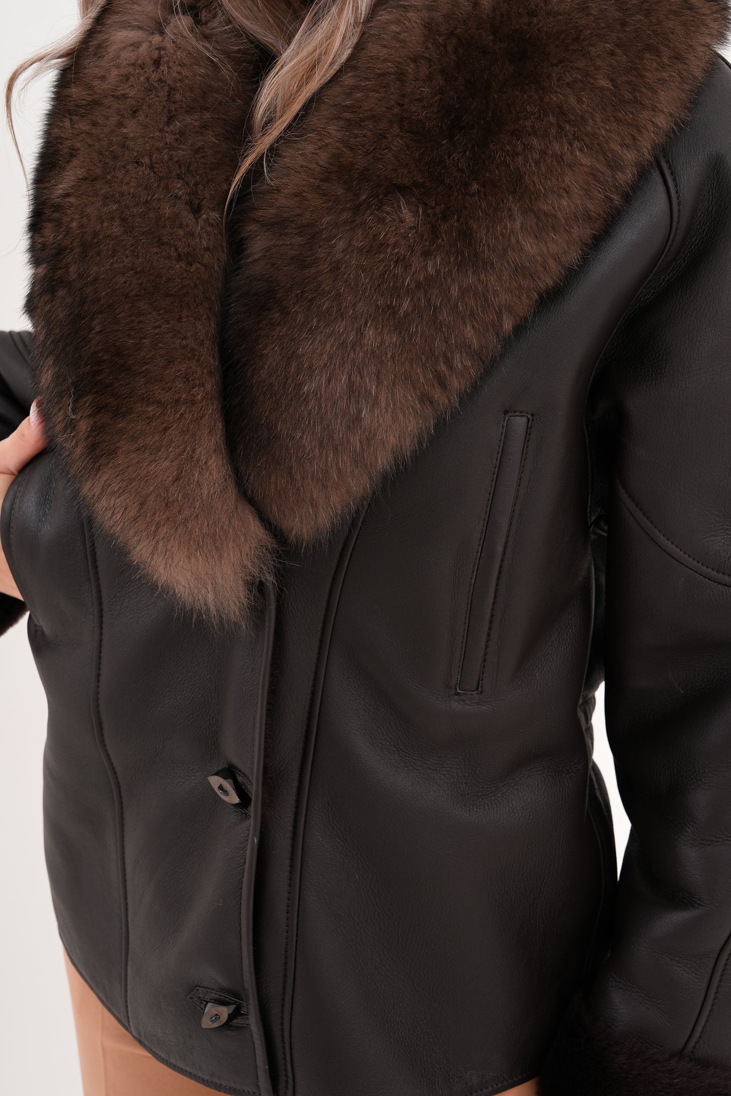 The Estelle Black & Brown Shearling Leather Women Jacket