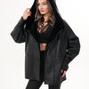 The Denali Hooded Black Shearling Leather Women Jacket
