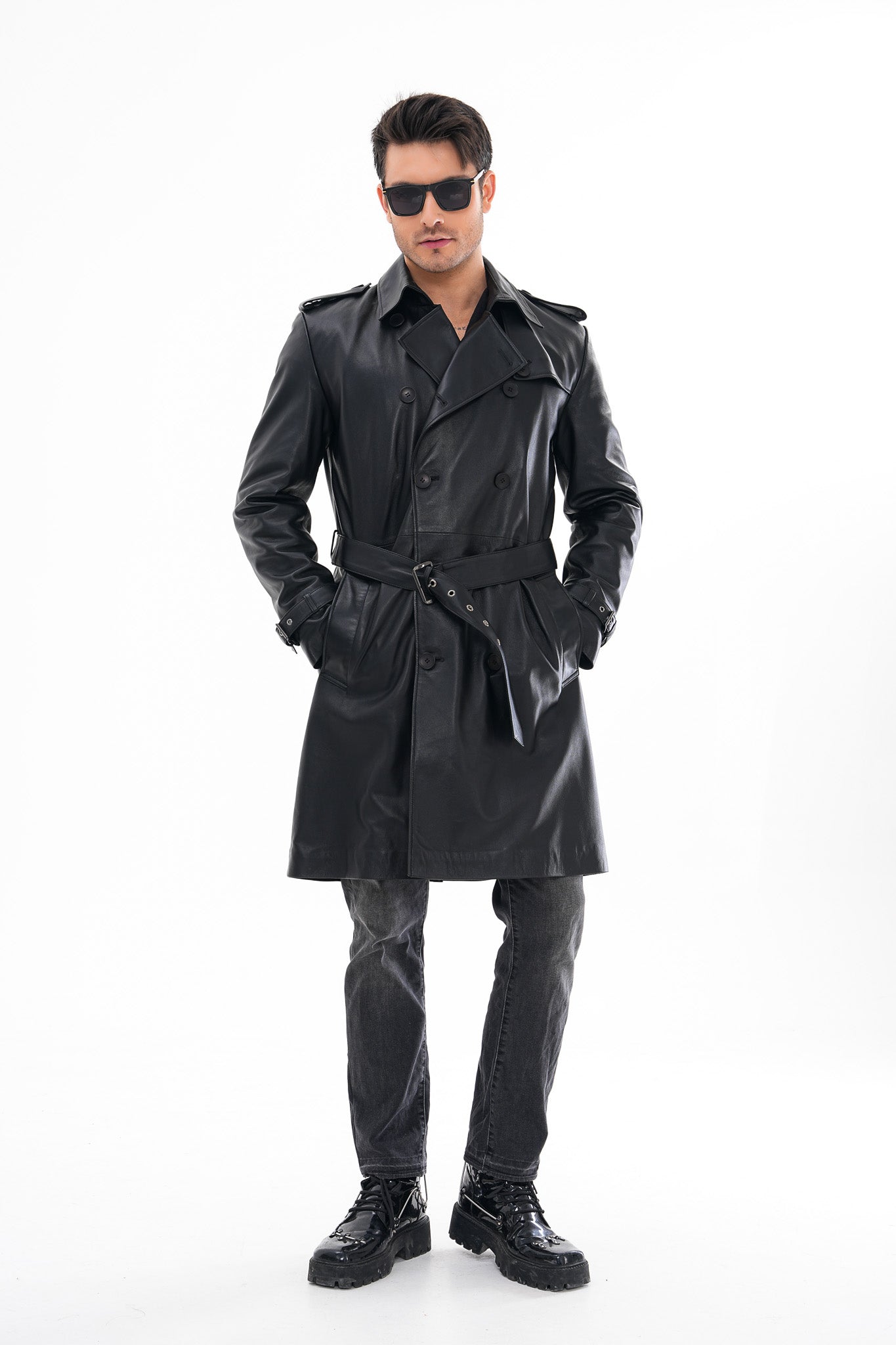 The Firenze Black Leather Men Leather Trench Coat Jacket