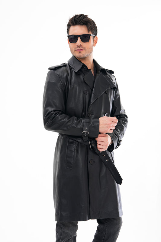 The Firenze Black Leather Men Leather Trench Coat Jacket