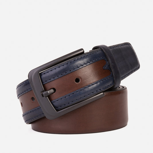The Neiva Navy/Brown Leather Belt