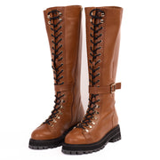 The Istinye Tan Leather Knee High Lace-Up Boot Limited Edition