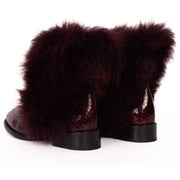 The Izmir Burgundy Patent Leather Natural Fur Mid Calf Boot