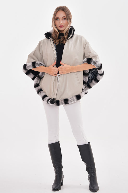 The Glacier Light Beige Reversible Leather Women Cape