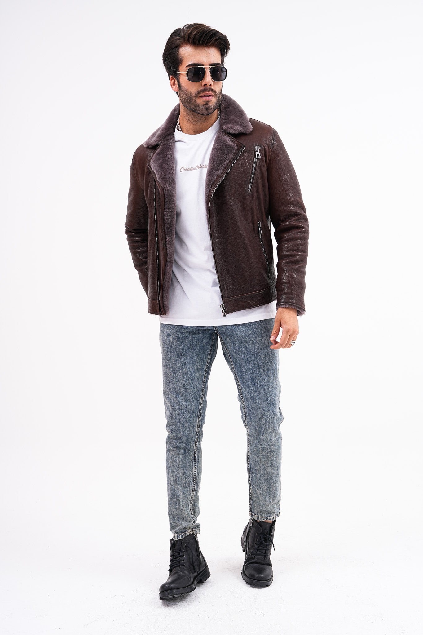 The Cortina Brown Shearling Leather Men Jacket