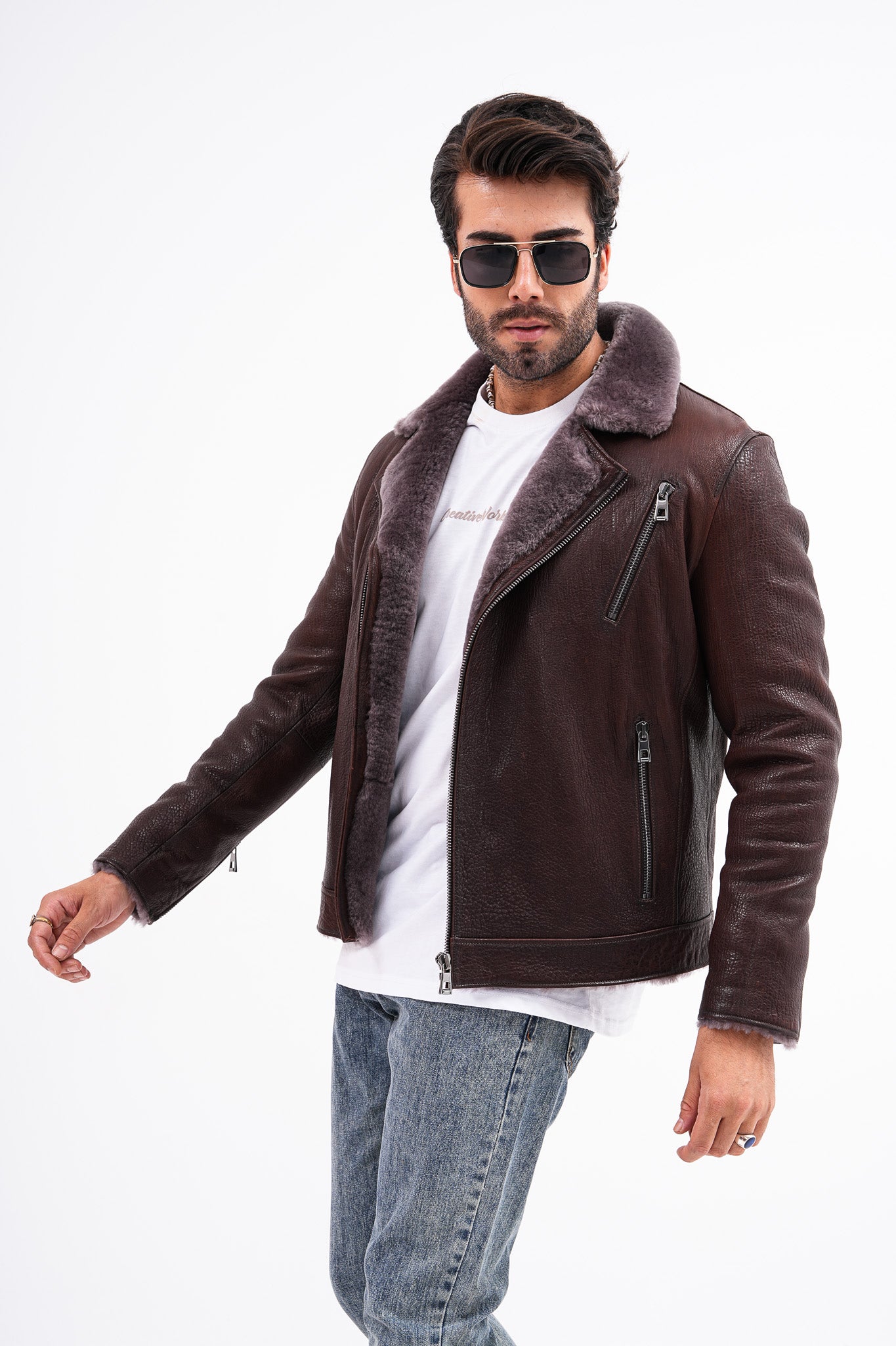 The Cortina Brown Shearling Leather Men Jacket