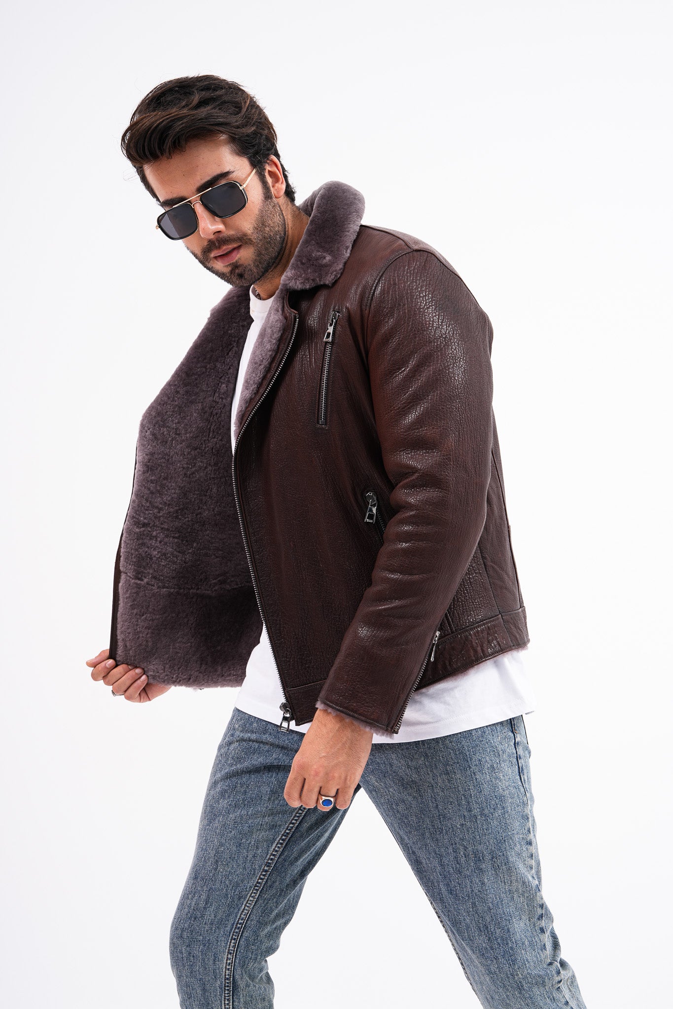 The Cortina Brown Shearling Leather Men Jacket