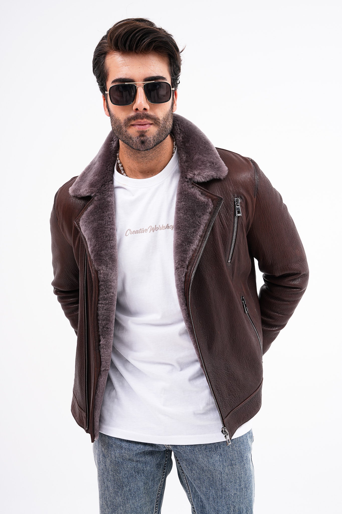 The Cortina Brown Shearling Leather Men Jacket