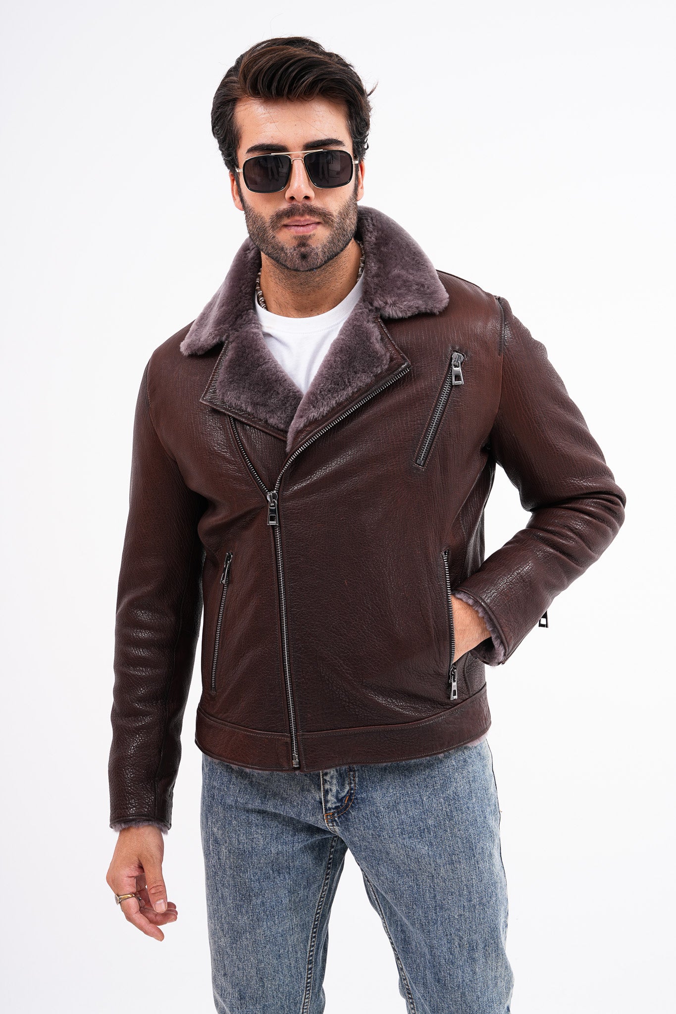 The Cortina Brown Shearling Leather Men Jacket