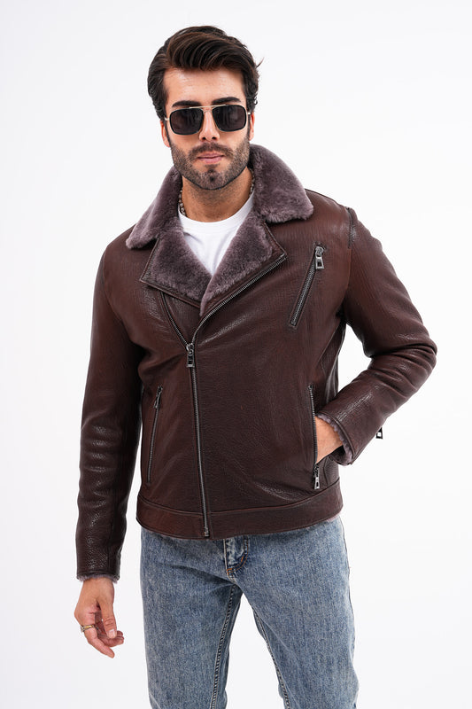 The Cortina Brown Shearling Leather Men Jacket