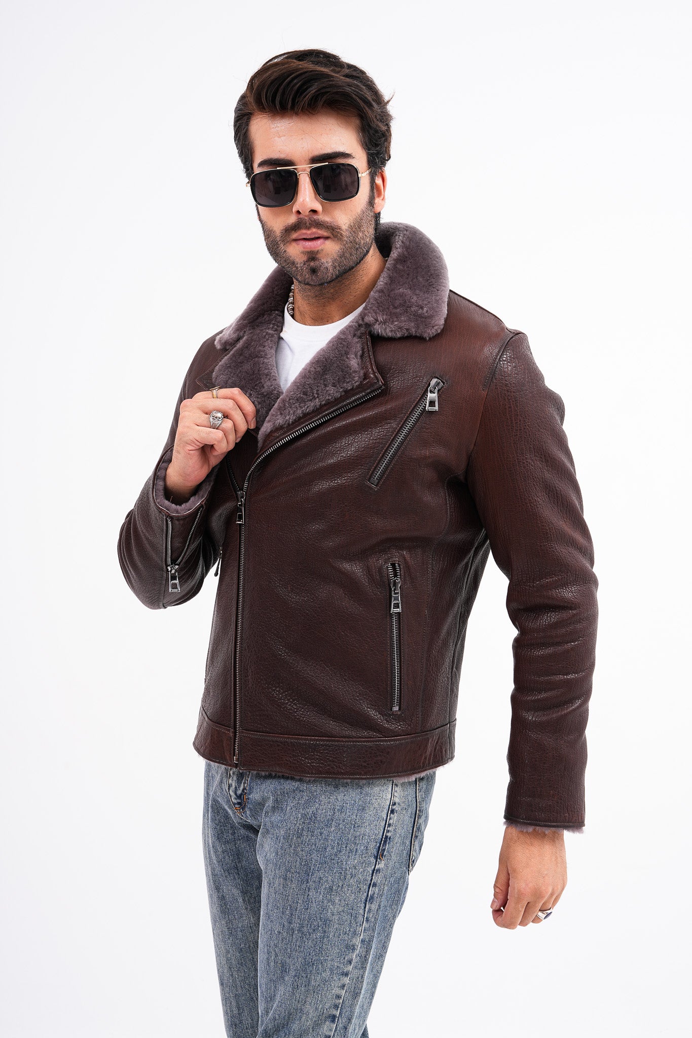 The Cortina Brown Shearling Leather Men Jacket