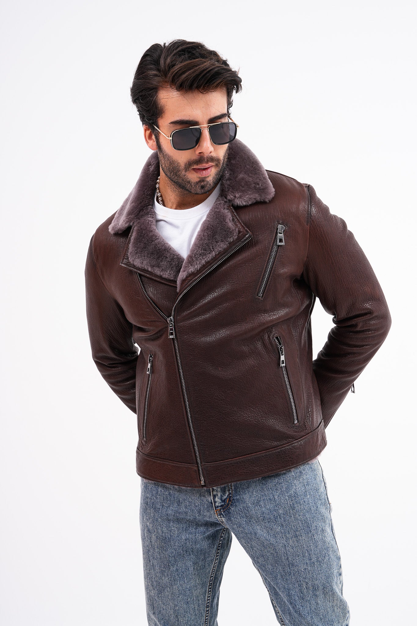 The Cortina Brown Shearling Leather Men Jacket