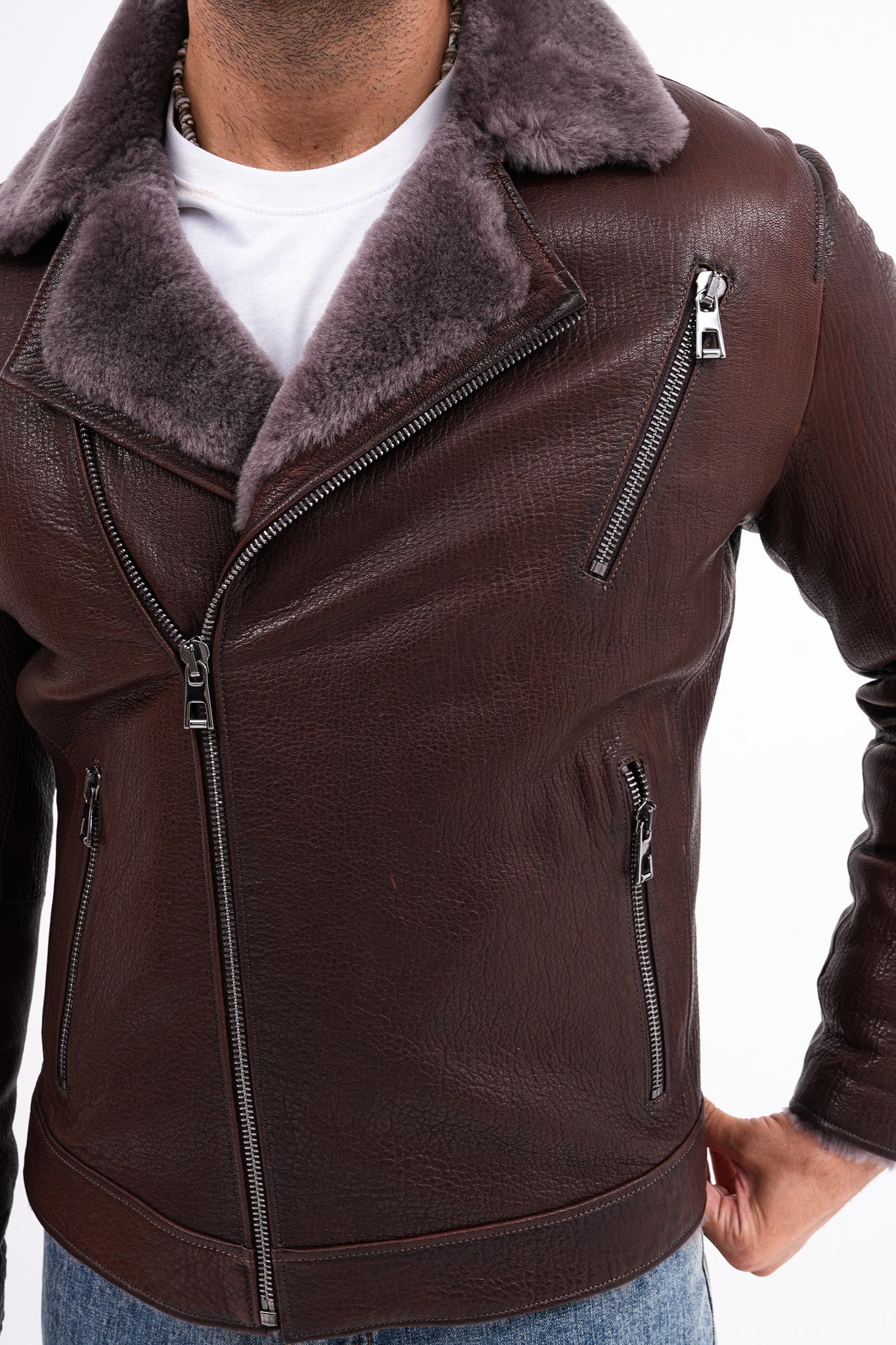 The Cortina Brown Shearling Leather Men Jacket