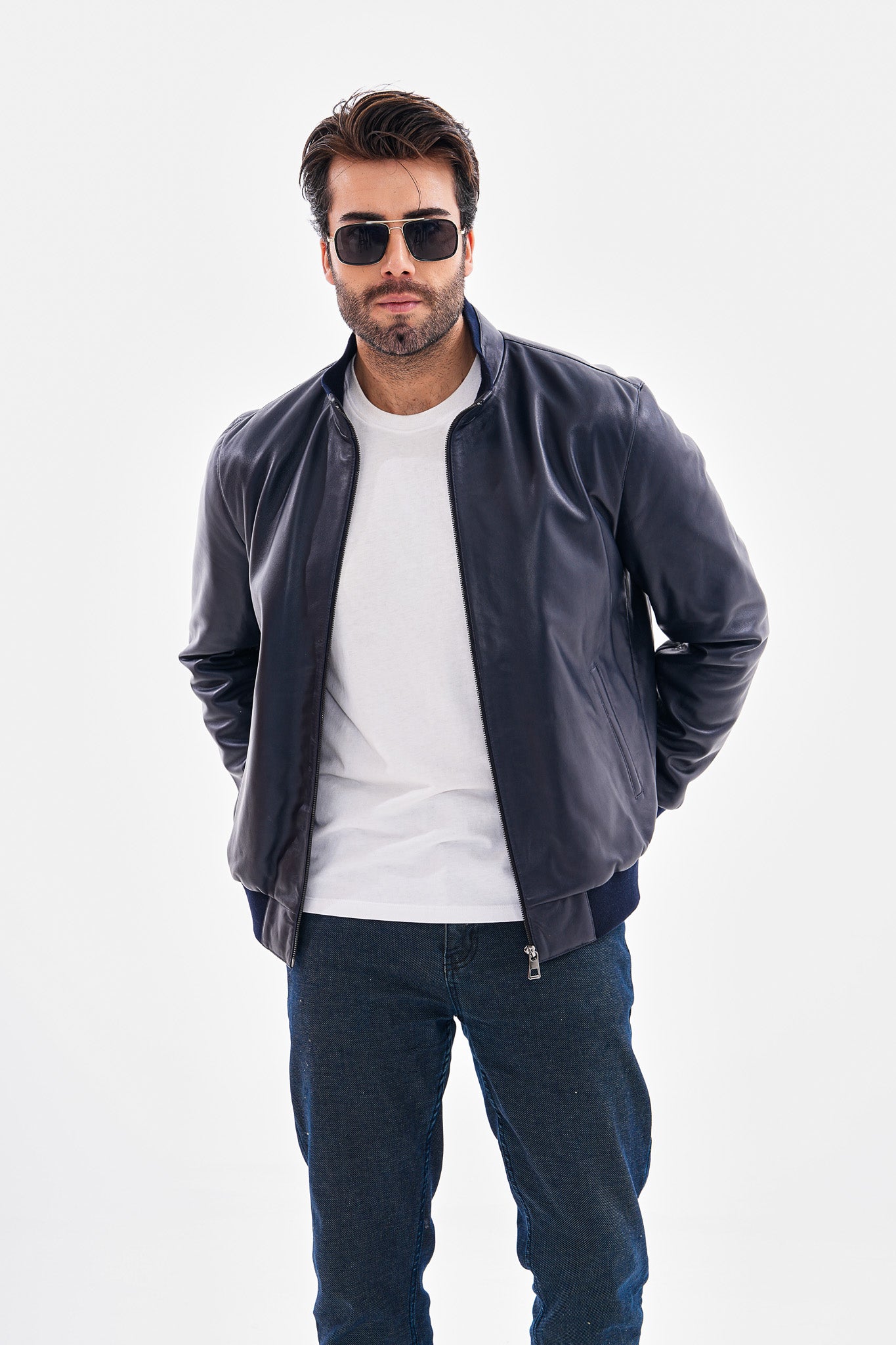 The Ardent Lambskin Men Leather Jacket – Navy Blue