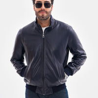 The Ardent Lambskin Men Leather Jacket – Navy Blue