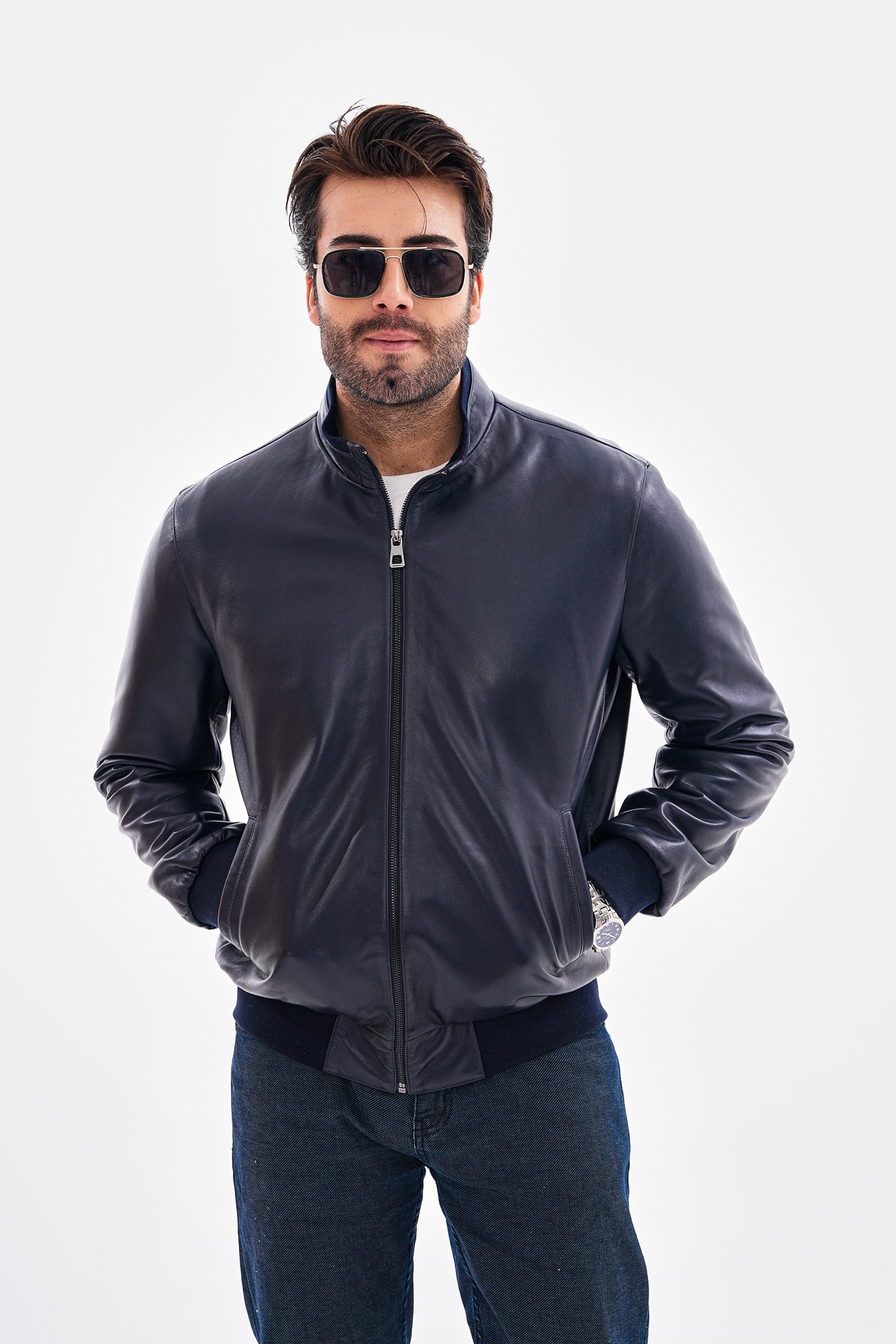 The Ardent Lambskin Men Leather Jacket – Navy Blue