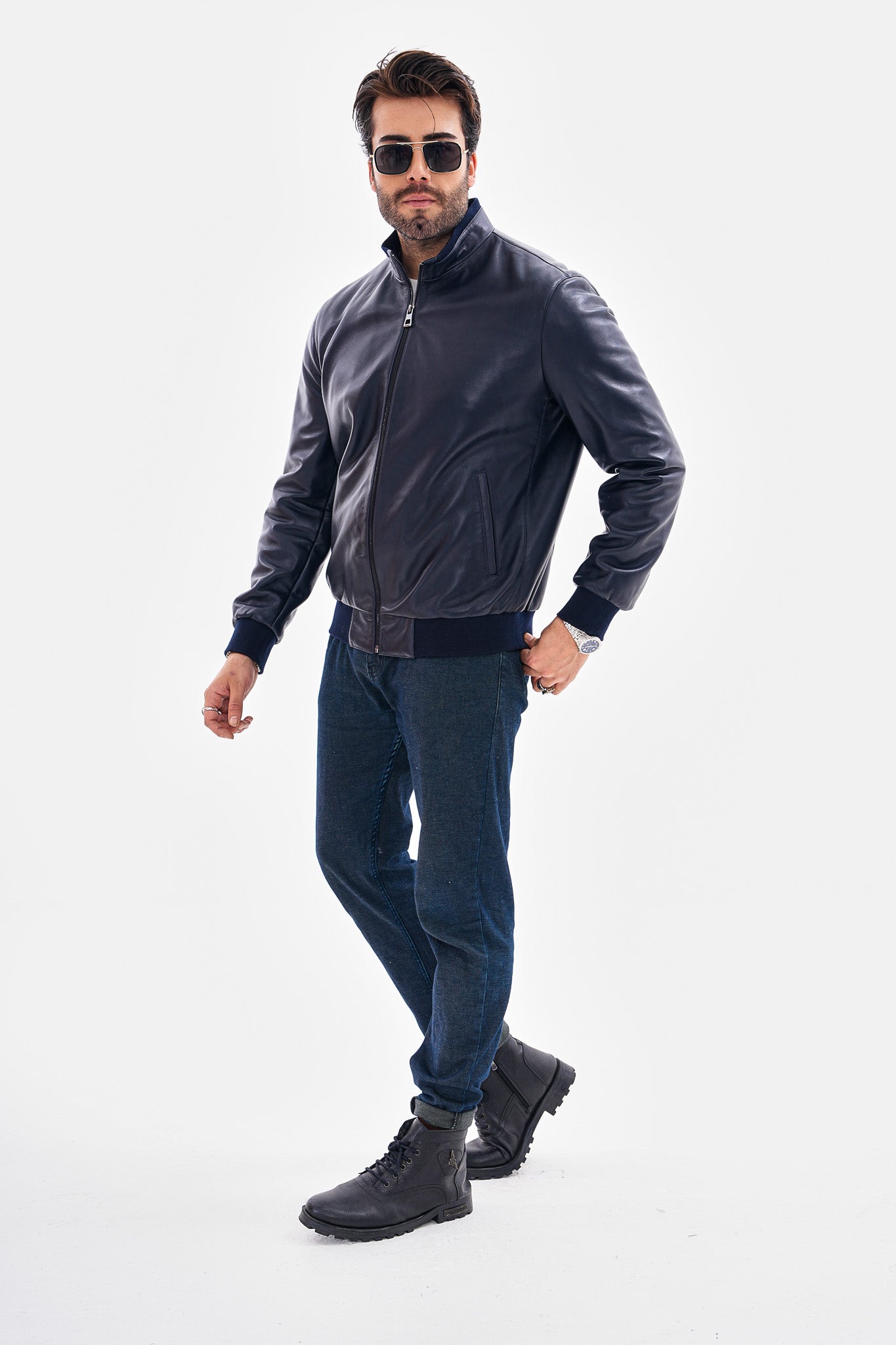 The Ardent Lambskin Men Leather Jacket – Navy Blue